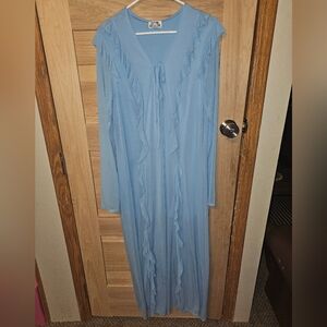 Chic Light Blue Ruffle Long Sleeve Dress